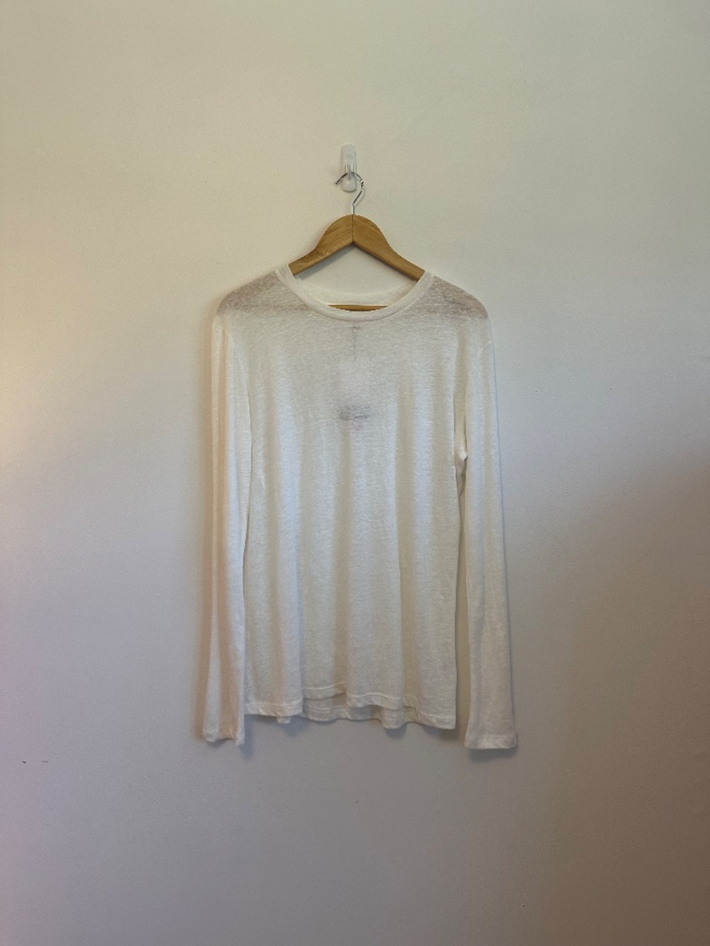 NWT Emerson Fry Linen Long Sleeve Crewneck White T-Shirt | Size Large - Picture 7 of 14